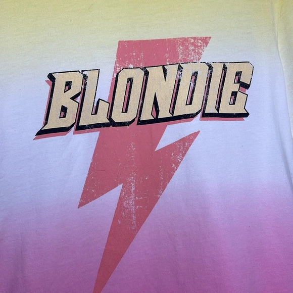 BLONDIE Ombré Modern Graphic Spellout Band T Shirt - Picture 5 of 9